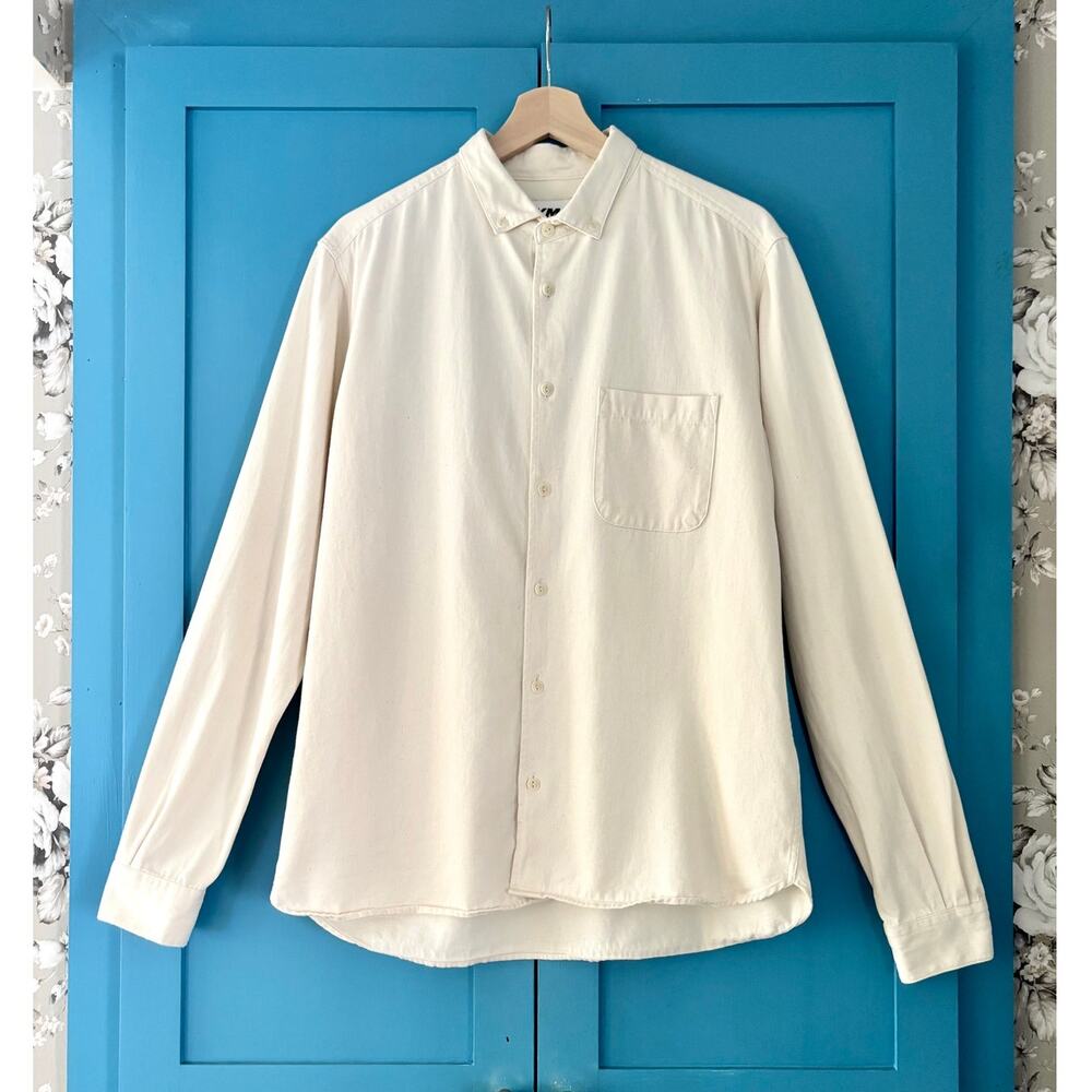 $260 YMC Earth Curtis Button Up Shirt Organic Cotton Minimal Quiet Luxury SZ S
